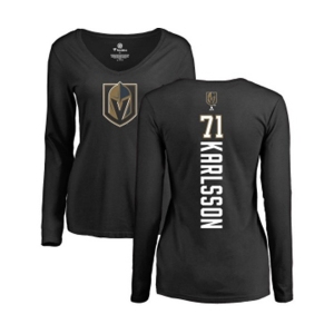 NHL Women Adidas Vegas Golden Knights #71 William Karlsson Black Backer Slim Fit Long Sleeve T-Shirt