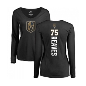 NHL Women Adidas Vegas Golden Knights #75 Ryan Reaves Black Backer Slim Fit Long Sleeve T-Shirt