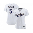 Women's Dodgers #5 Corey Seager White Gold 2021 Gold Program Baseball Jersey