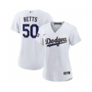 Women's Dodgers #50 Mookie Betts White Gold 2021 Gold Program Baseball Jersey