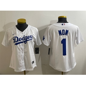 Women's Los Angeles Dodgers #1 Mom White Cool Base Stitched Baseball Jersey