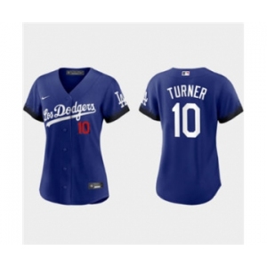 Women's Los Angeles Dodgers #10 Justin Turner 2021 Royal City Connect Cool Base Stitched Baseball Jersey