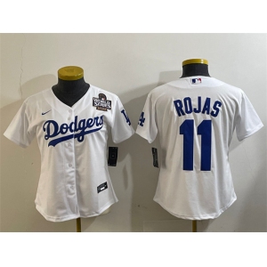Women's Los Angeles Dodgers #11 Miguel Rojas White 2024 World Series Cool Base Stitched Baseball Jersey
