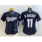 Women's Los Angeles Dodgers #11 Roki Sasaki Black Cool Base Stitched Baseball Jersey