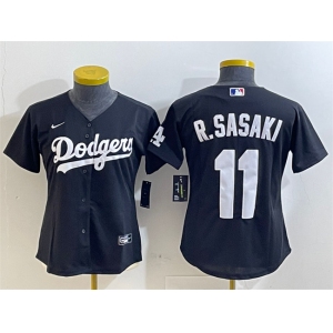 Women's Los Angeles Dodgers #11 Roki Sasaki Black Cool Base Stitched Baseball Jersey