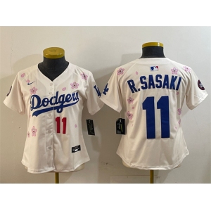 Women's Los Angeles Dodgers #11 Roki Sasaki Cream 2025 Tokyo Series Limited Stitched Baseball Jersey