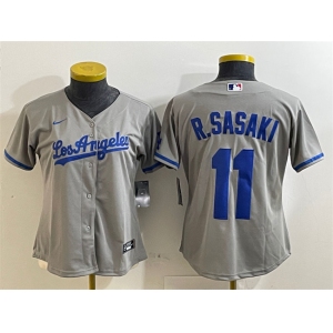 Women's Los Angeles Dodgers #11 Roki Sasaki Grey Cool Base Stitched Baseball Jersey