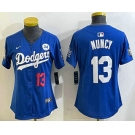 Women's Los Angeles Dodgers #13 Max Muncy Number Blue 2024 World Series With Fernando 34 Fashion Limited Stitched Jersey