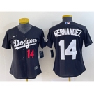 Women's Los Angeles Dodgers #14 Enrique Hernandez Number Black Stitched Cool Base Nike Jersey