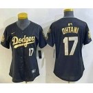Women's Los Angeles Dodgers #17 Shohei Ohtani Black Gold 2024 World Series 34 Patch Stitched Cool Base Jerseys