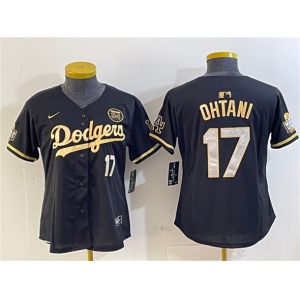 Women's Los Angeles Dodgers #17 Shohei Ohtani Black Gold 2024 World Series With Fernando Patch Vapor Limited Stitched Baseball Jersey
