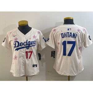 Women's Los Angeles Dodgers #17 Shohei Ohtani Cream 2025 Tokyo Series Limited Stitched Baseball Jersey