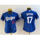 Women's Los Angeles Dodgers #17 Shohei Ohtani Number Blue Stitched Cool Base Nike Jersey