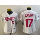 Women's Los Angeles Dodgers #17 Shohei Ohtani Number White Pink Limited Cool Base Stitched Jersey