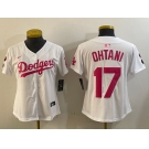 Women's Los Angeles Dodgers #17 Shohei Ohtani Number White Pink Limited Cool Base Stitched Jerseys