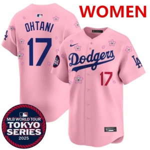 Women's Los Angeles Dodgers #17 Shohei Ohtani Pink 2025 Tokyo Series Limited Stitched Baseball Jersey