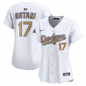 Women's Los Angeles Dodgers #17 Shohei Ohtani White 2025 Gold Collection Limited Stitched Baseball Jersey