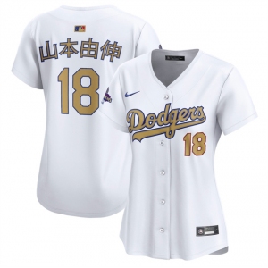 Women's Los Angeles Dodgers #18 山本由伸 White 2025 Gold Collection Limited Stitched Baseball Jersey