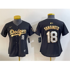 Women's Los Angeles Dodgers #18 Yoshinobu Yamamoto Black Gold Limited Stitched Baseball Jersey