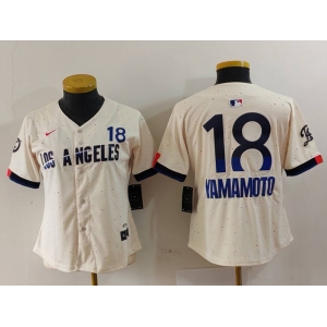 Women's Los Angeles Dodgers #18 Yoshinobu Yamamoto Cream 2024 City Connect Limited Jersey