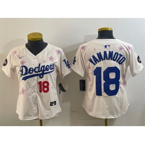 Women's Los Angeles Dodgers #18 Yoshinobu Yamamoto Cream 2025 Tokyo Series Limited Stitched Baseball Jersey