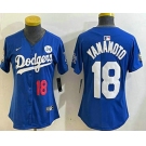 Women's Los Angeles Dodgers #18 Yoshinobu Yamamoto Number Blue 2024 World Series With Fernando 34 Fashion Limited Stitched Jerseys
