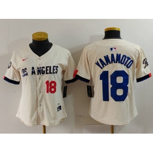 Women's Los Angeles Dodgers #18 Yoshinobu Yamamoto Number Cream 2024 City Connect Limited Stitched Jersey