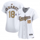 Women's Los Angeles Dodgers #18 Yoshinobu Yamamoto White 2025 Gold Collection Limited Stitched Baseball Jersey