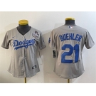 Women's Los Angeles Dodgers #21 Walker Buehler Grey 2024 World Series Cool Base Stitched Baseball Jersey