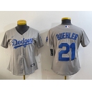 Women's Los Angeles Dodgers #21 Walker Buehler Grey Stitched Cool Base Nike Jersey