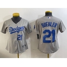 Women's Los Angeles Dodgers #21 Walker Buehler Number Grey Stitched Cool Base Nike Jerseys