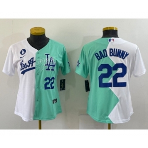 Womens Los Angeles Dodgers #22 Bad Bunny White Green Two Tone 2022 Celebrity Softball Game Cool Base Jersey