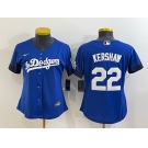 Women's Los Angeles Dodgers #22 Clayton Kershaw Blue 2021 City Connect Cool Base Stitched Jersey