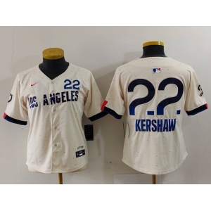 Women's Los Angeles Dodgers #22 Clayton Kershaw Cream 2024 City Connect Limited Jersey