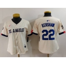 Women's Los Angeles Dodgers #22 Clayton Kershaw Cream 2024 City Connect Limited Stitched Jersey