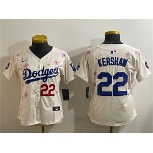 Women's Los Angeles Dodgers #22 Clayton Kershaw Cream 2025 Tokyo Series Limited Stitched Baseball Jersey
