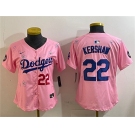 Women's Los Angeles Dodgers #22 Clayton Kershaw Pink 2025 Tokyo Series Limited Stitched Baseball Jersey