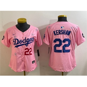 Women's Los Angeles Dodgers #22 Clayton Kershaw Pink 2025 Tokyo Series Limited Stitched Baseball Jersey