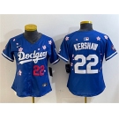 Women's Los Angeles Dodgers #22 Clayton Kershaw Royal 2025 Tokyo Series Limited Stitched Baseball Jersey