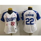 Women's Los Angeles Dodgers #22 Clayton Kershaw White Royal 2025 Tokyo Series Limited Stitched Baseball Jersey