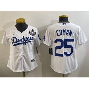 Women's Los Angeles Dodgers #25 Tommy Edman White 2024 World Series Cool Base Stitched Baseball Jersey