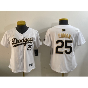 Women's Los Angeles Dodgers #25 Tommy Edman White Gold Home Limited Stitched Baseball Jersey