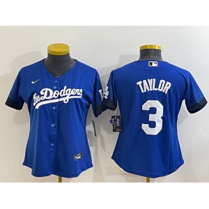 Women's Los Angeles Dodgers #3 Chris Taylor Blue 2022 Cool Base Stitched Nike Jersey