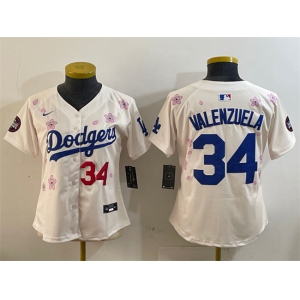 Women's Los Angeles Dodgers #34 Fernando Valenzuela Cream 2025 Tokyo Series Limited Stitched Baseball Jersey
