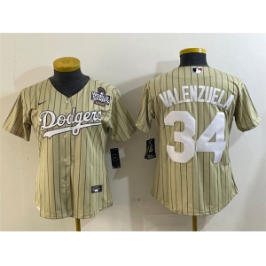 Women's Los Angeles Dodgers #34 Toro Valenzuela Cream 2024 World Series Cool Base Stitched Baseball Jersey