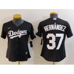 Women's Los Angeles Dodgers #37 Teoscar Hernandez Black Cool Base Stitched Jersey