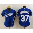 Women's Los Angeles Dodgers #37 Teoscar Hernandez Blue Cool Base Stitched Jersey