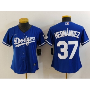 Women's Los Angeles Dodgers #37 Teoscar Hernandez Blue Cool Base Stitched Jersey