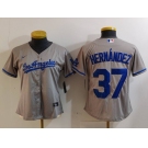 Women's Los Angeles Dodgers #37 Teoscar Hernandez Grey With Los Cool Base Stitched Jersey