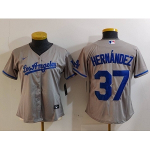 Women's Los Angeles Dodgers #37 Teoscar Hernandez Grey With Los Cool Base Stitched Jersey